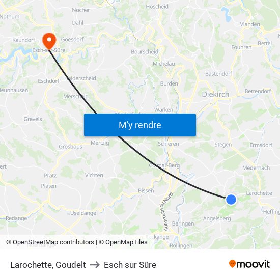 Larochette, Goudelt to Esch sur Sûre map
