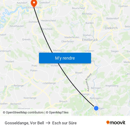 Gosseldange, Vor Bell to Esch sur Sûre map