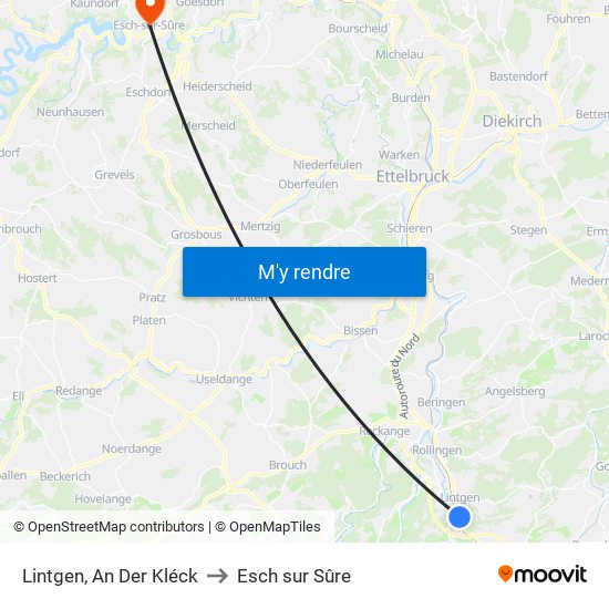 Lintgen, An Der Kléck to Esch sur Sûre map