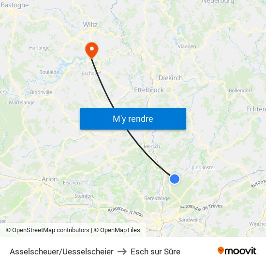 Asselscheuer/Uesselscheier to Esch sur Sûre map