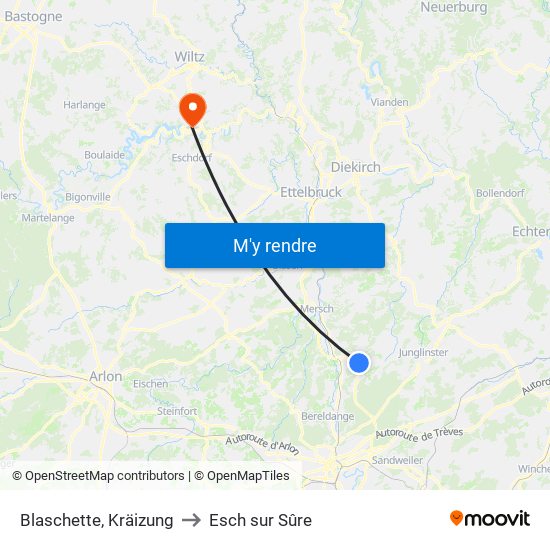 Blaschette, Kräizung to Esch sur Sûre map