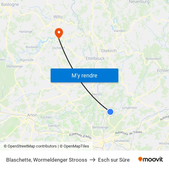 Blaschette, Wormeldenger Strooss to Esch sur Sûre map