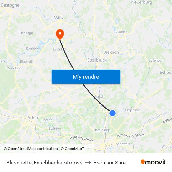 Blaschette, Fëschbecherstrooss to Esch sur Sûre map
