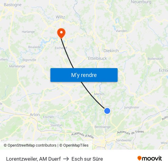 Lorentzweiler, AM Duerf to Esch sur Sûre map
