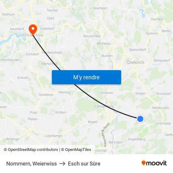 Nommern, Weierwiss to Esch sur Sûre map