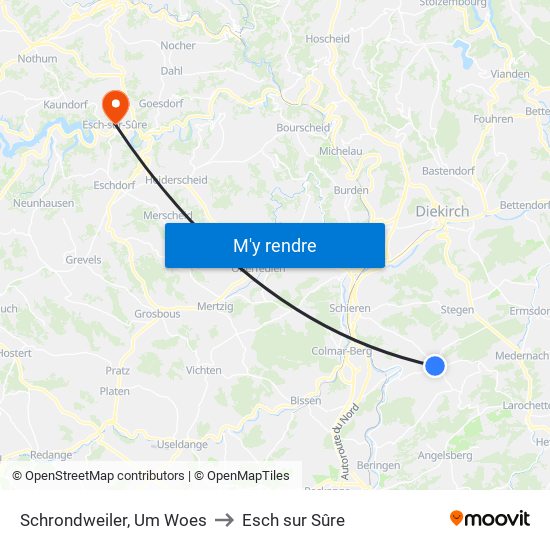 Schrondweiler, Um Woes to Esch sur Sûre map