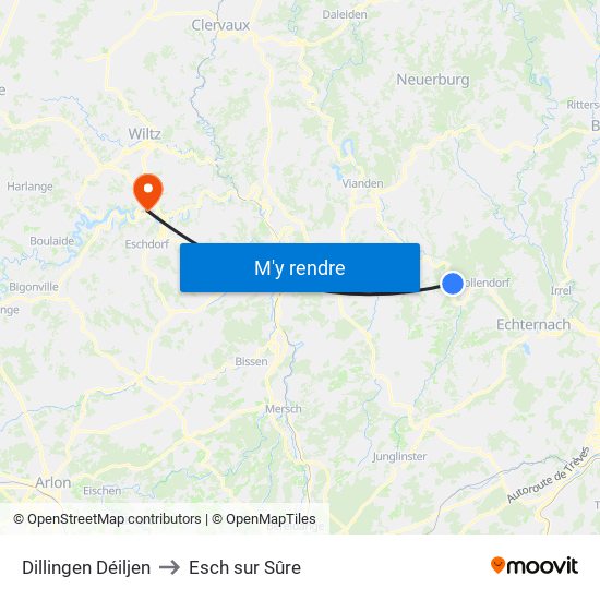 Dillingen Déiljen to Esch sur Sûre map