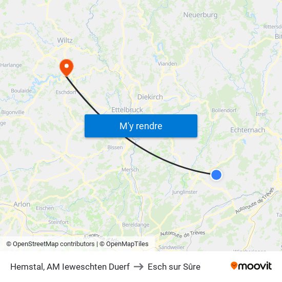 Hemstal, AM Ieweschten Duerf to Esch sur Sûre map