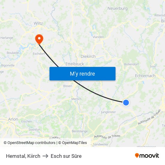 Hemstal, Kiirch to Esch sur Sûre map