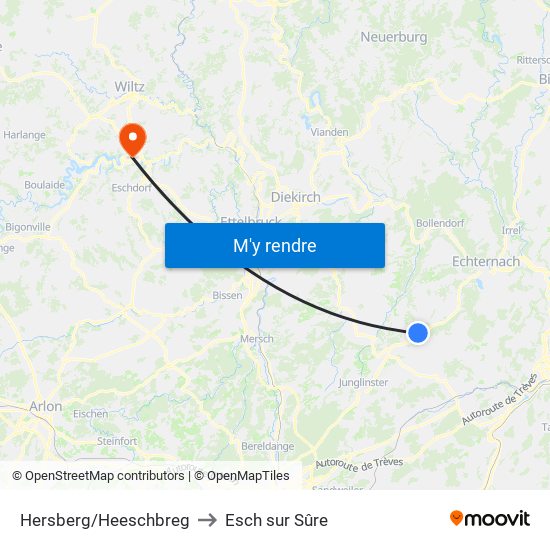 Hersberg/Heeschbreg to Esch sur Sûre map