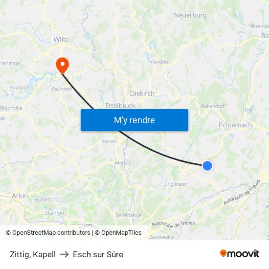 Zittig, Kapell to Esch sur Sûre map