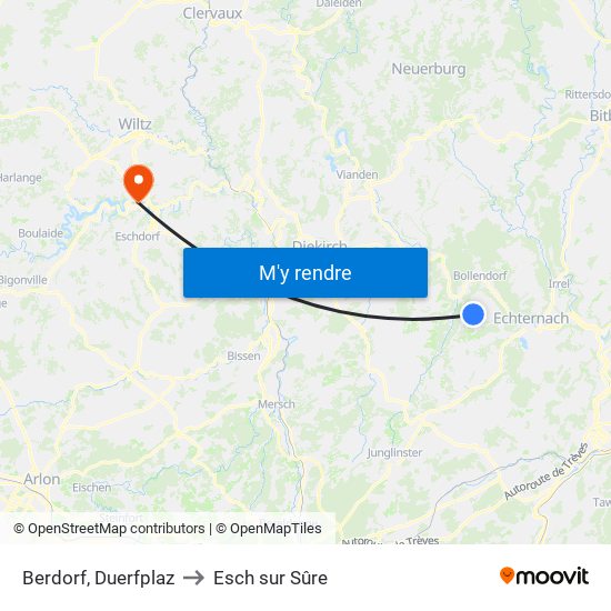 Berdorf, Duerfplaz to Esch sur Sûre map