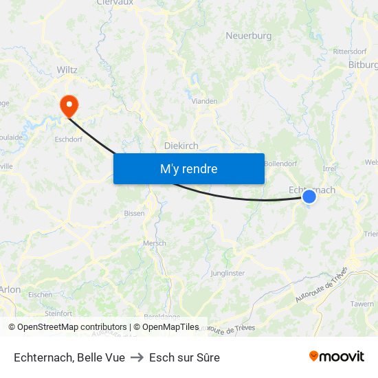 Echternach, Belle Vue to Esch sur Sûre map