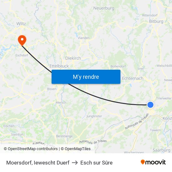 Moersdorf, Iewescht Duerf to Esch sur Sûre map