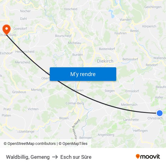 Waldbillig, Gemeng to Esch sur Sûre map