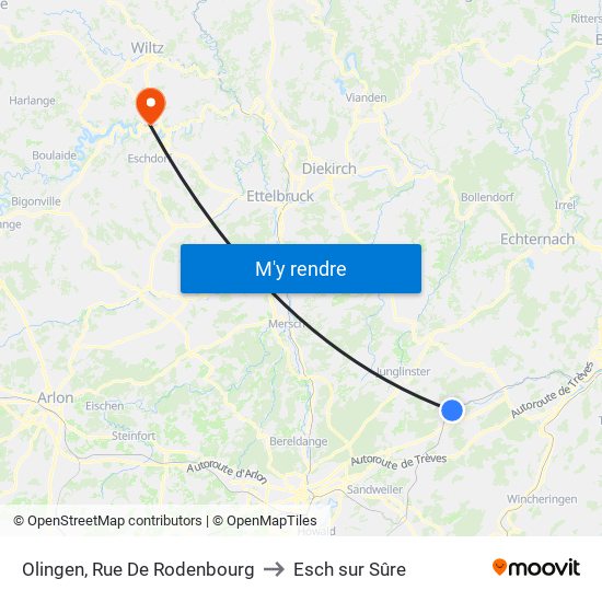 Olingen, Rue De Rodenbourg to Esch sur Sûre map