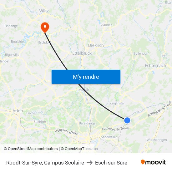 Roodt-Sur-Syre, Campus Scolaire to Esch sur Sûre map