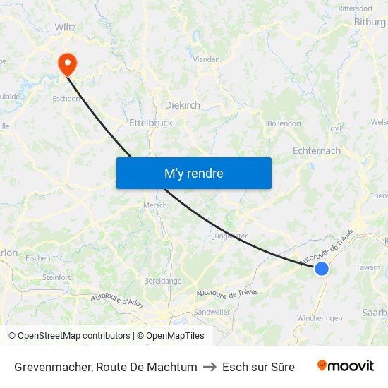 Grevenmacher, Route De Machtum to Esch sur Sûre map