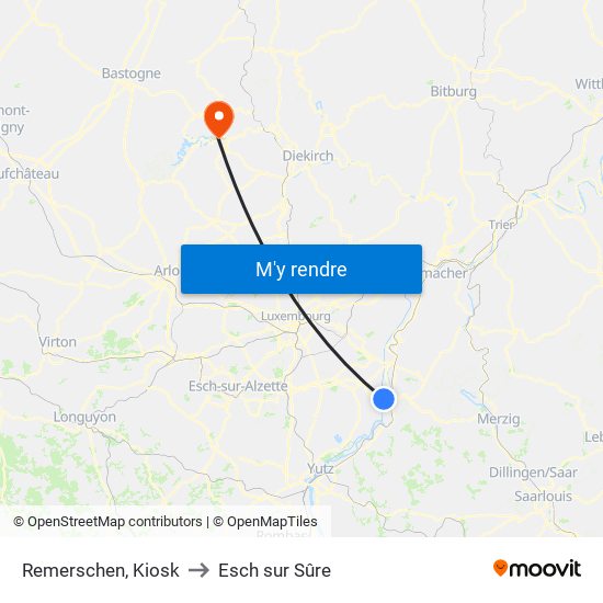 Remerschen, Kiosk to Esch sur Sûre map