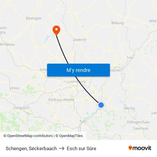 Schengen, Séckerbaach to Esch sur Sûre map