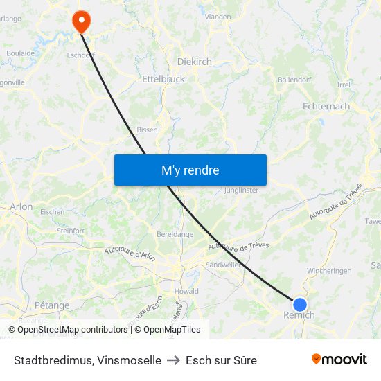 Stadtbredimus, Vinsmoselle to Esch sur Sûre map