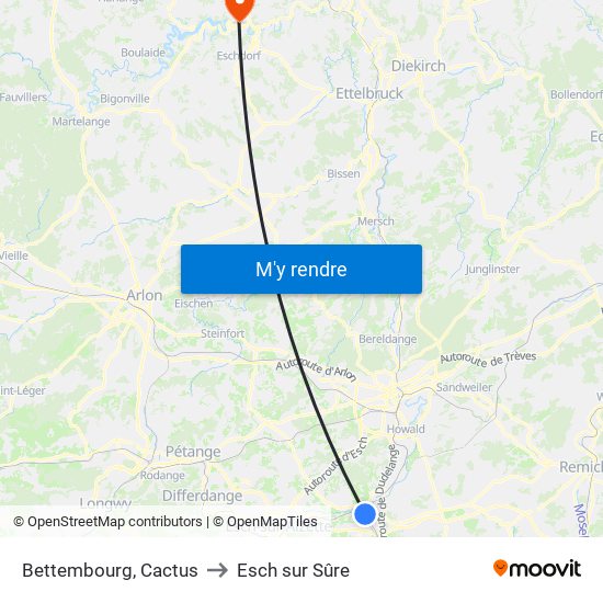 Bettembourg, Cactus to Esch sur Sûre map