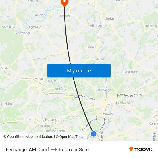 Fennange, AM Duerf to Esch sur Sûre map