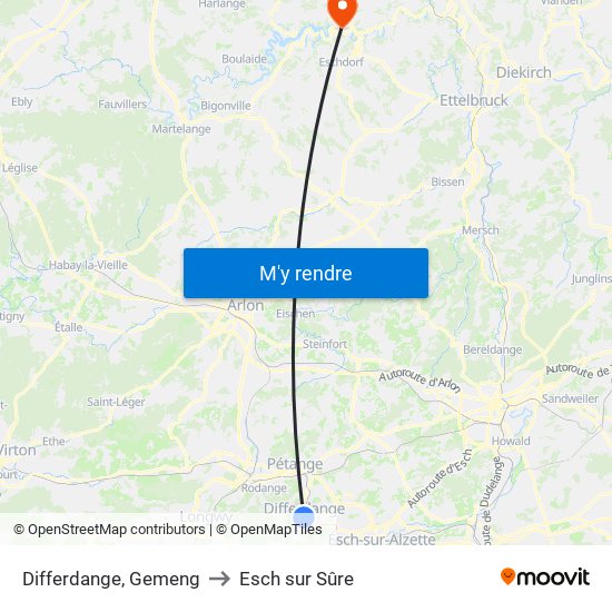 Differdange, Gemeng to Esch sur Sûre map