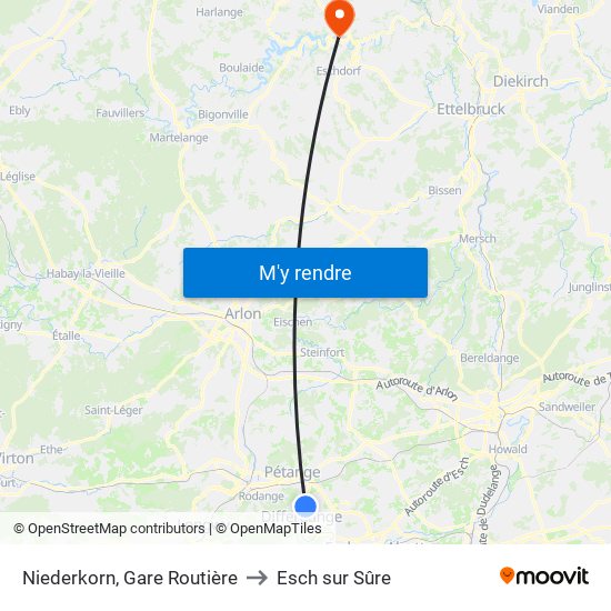 Niederkorn, Gare Routière to Esch sur Sûre map