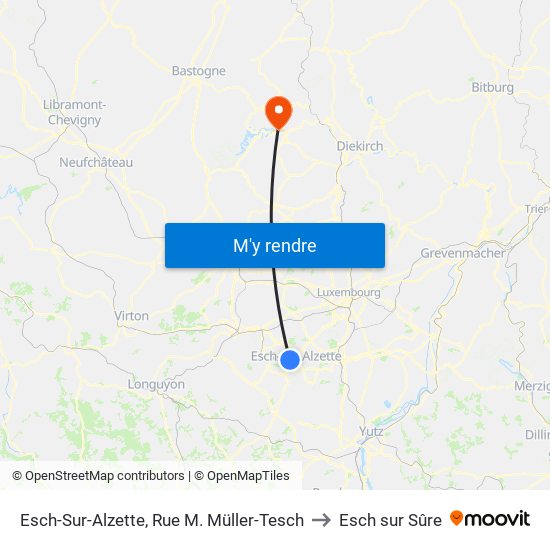 Esch-Sur-Alzette, Rue M. Müller-Tesch to Esch sur Sûre map