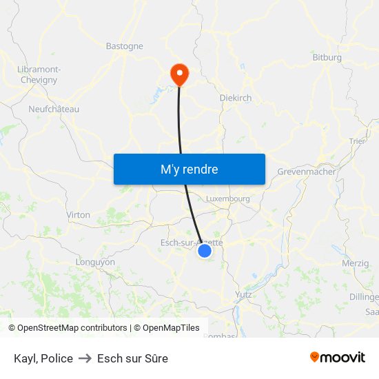 Kayl, Police to Esch sur Sûre map