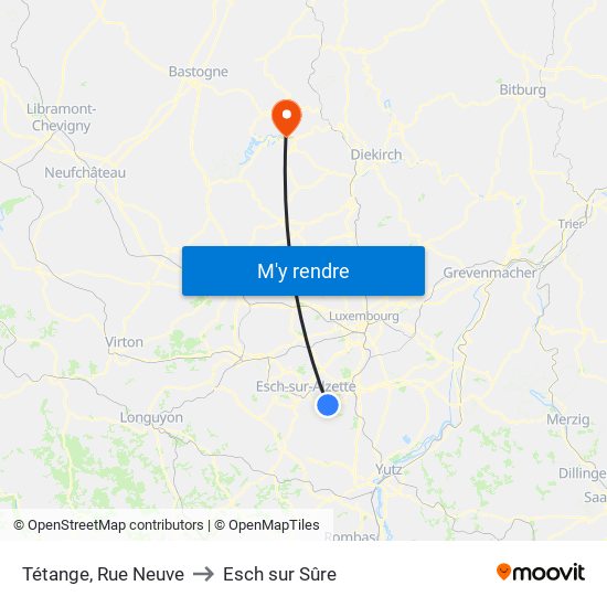 Tétange, Rue Neuve to Esch sur Sûre map