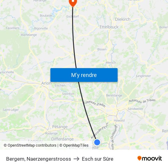 Bergem, Naerzengerstrooss to Esch sur Sûre map