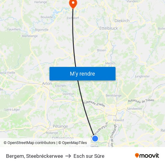 Bergem, Steebréckerwee to Esch sur Sûre map