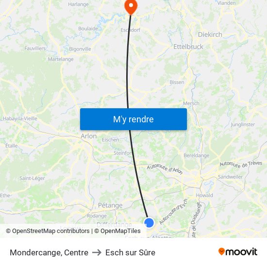 Mondercange, Centre to Esch sur Sûre map