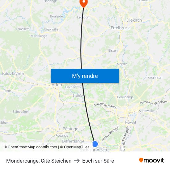 Mondercange, Cité Steichen to Esch sur Sûre map