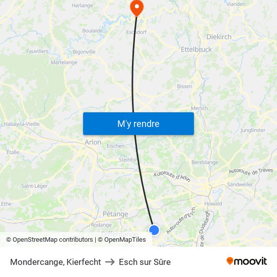 Mondercange, Kierfecht to Esch sur Sûre map