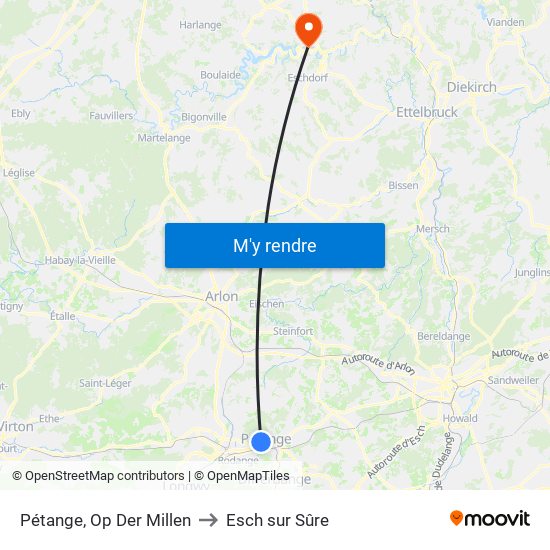 Pétange, Op Der Millen to Esch sur Sûre map
