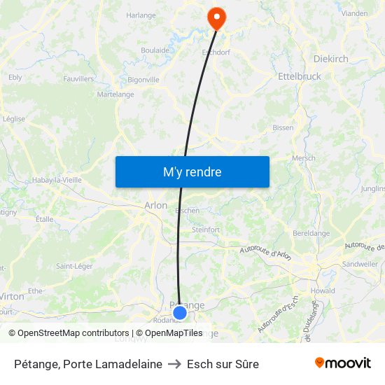 Pétange, Porte Lamadelaine to Esch sur Sûre map