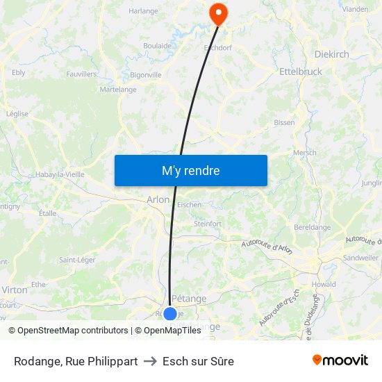 Rodange, Rue Philippart to Esch sur Sûre map