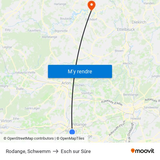 Rodange, Schwemm to Esch sur Sûre map