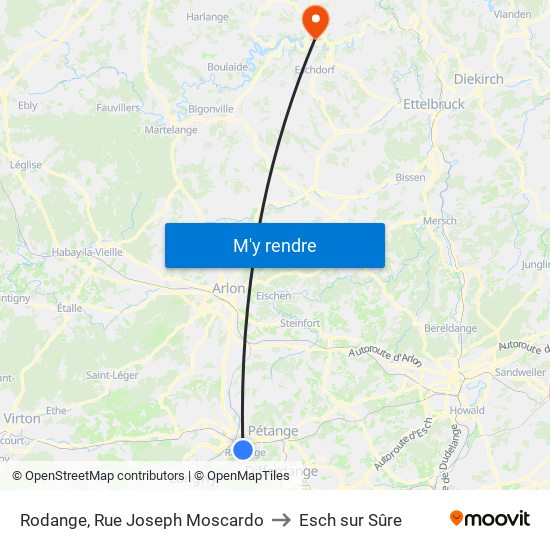 Rodange, Rue Joseph Moscardo to Esch sur Sûre map