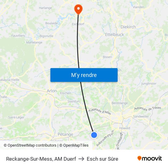Reckange-Sur-Mess, AM Duerf to Esch sur Sûre map