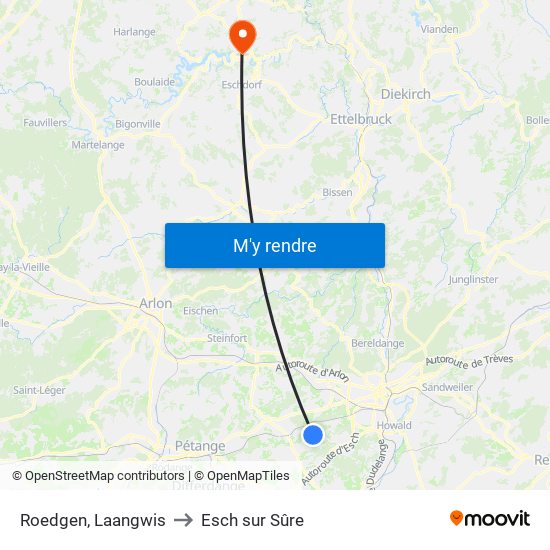 Roedgen, Laangwis to Esch sur Sûre map