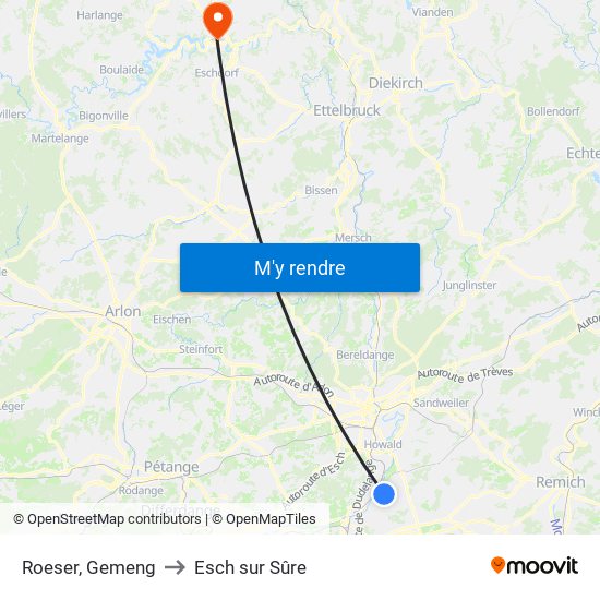 Roeser, Gemeng to Esch sur Sûre map
