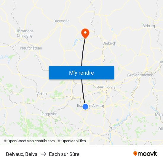 Belvaux, Belval to Esch sur Sûre map