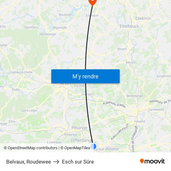 Belvaux, Roudewee to Esch sur Sûre map
