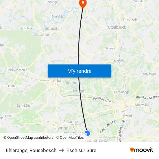 Ehlerange, Rousebësch to Esch sur Sûre map