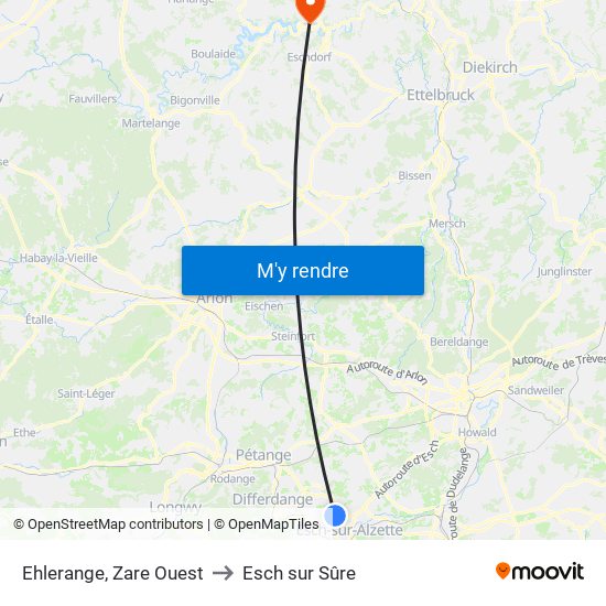 Ehlerange, Zare Ouest to Esch sur Sûre map