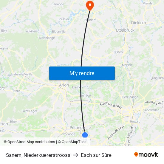 Sanem, Niederkuererstrooss to Esch sur Sûre map